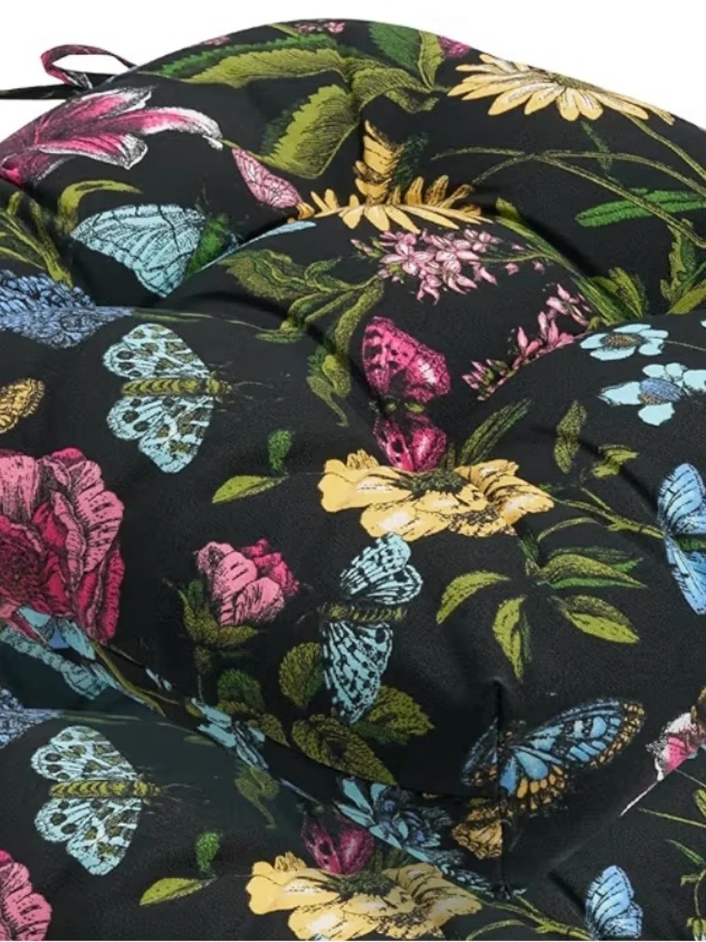 Indoor outdoor Floral Butterfly Tufted Seat Cushion Black flowers butterfly 1pc